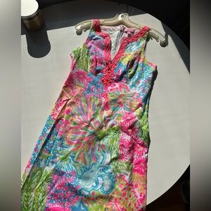 Lilly Pulitzer loves coral Ryder beaded shift dress bright neon size 0